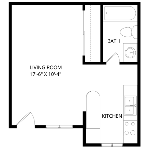 Floor plan for studio, 1 bath, 440 sqft